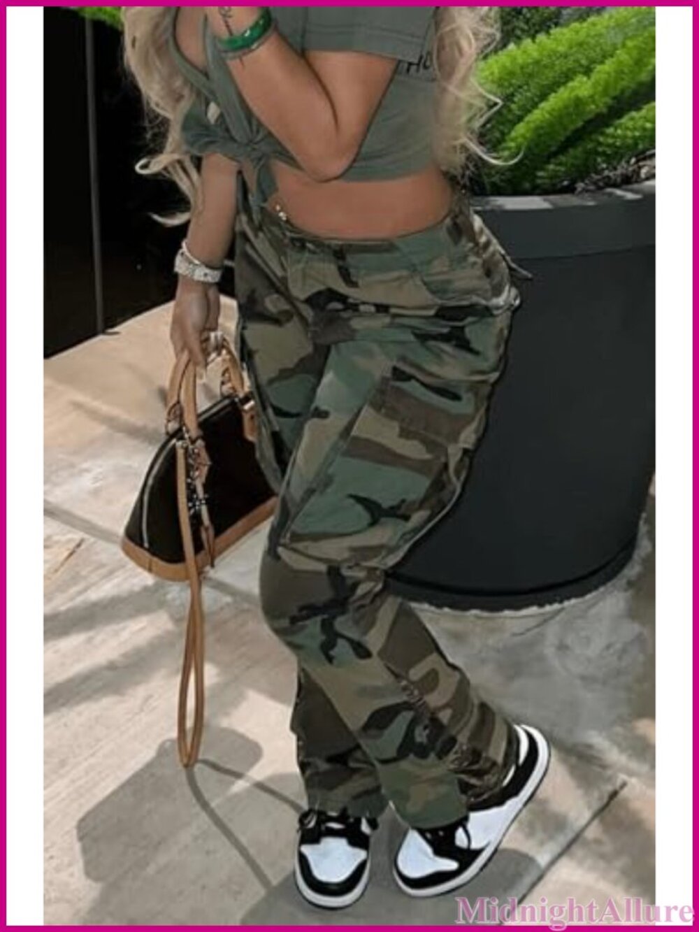 Women's Camo Cargo Pants with Pockets Casual Outdoor - Picture 2 of 4